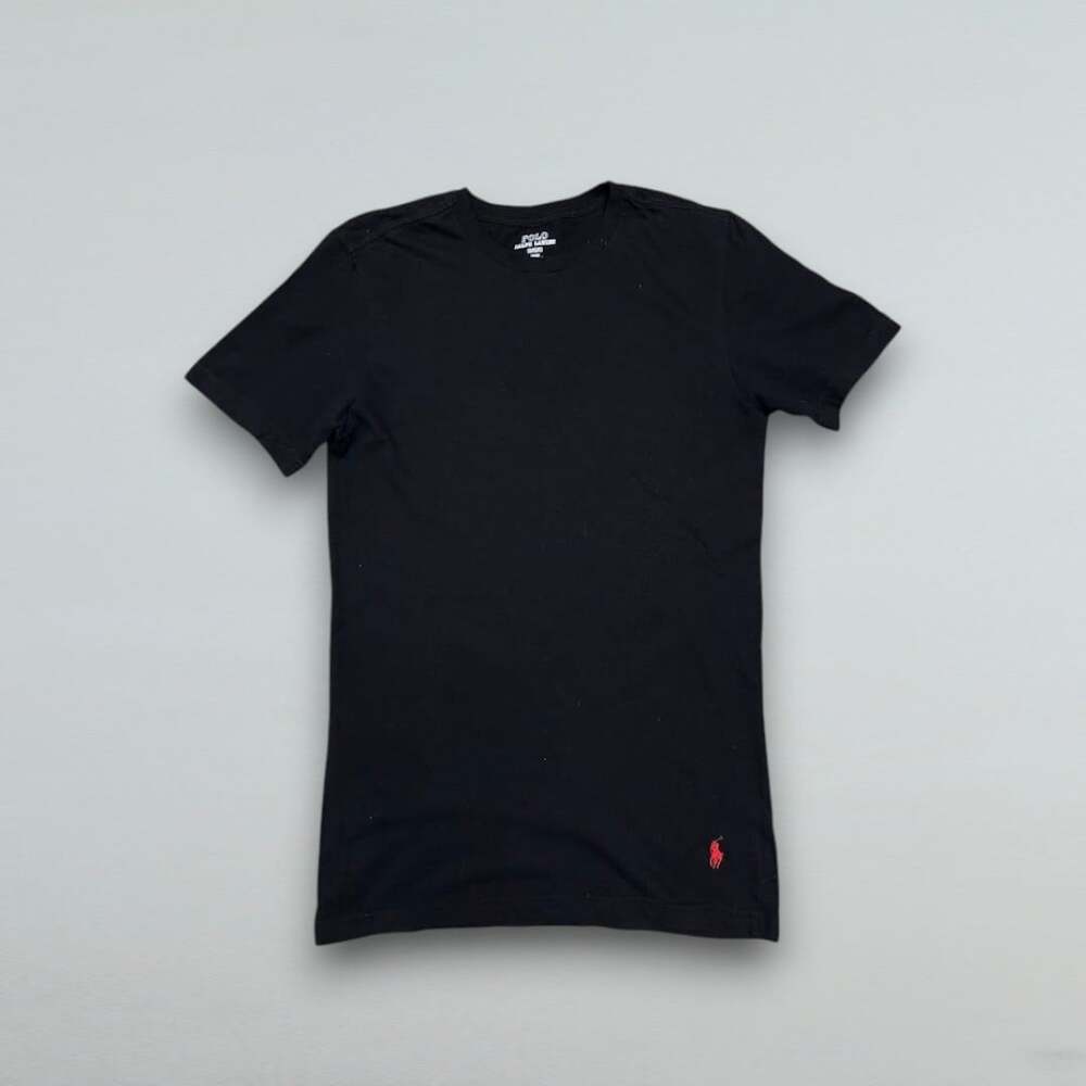 Men’s Black Slim Fit Crewneck T Shirt Red Embroidered Pony Cotton Medium